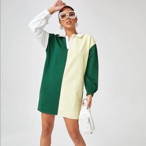 Green Drop shoulder color block sweatshirt dress
